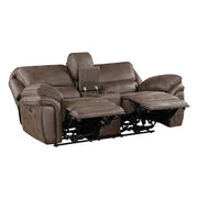 8517BRW-2PW Power Double Reclining Love Seat with Center Console - 8517BRW-2PW