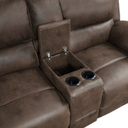 8517BRW-2PW Power Double Reclining Love Seat with Center Console - 8517BRW-2PW