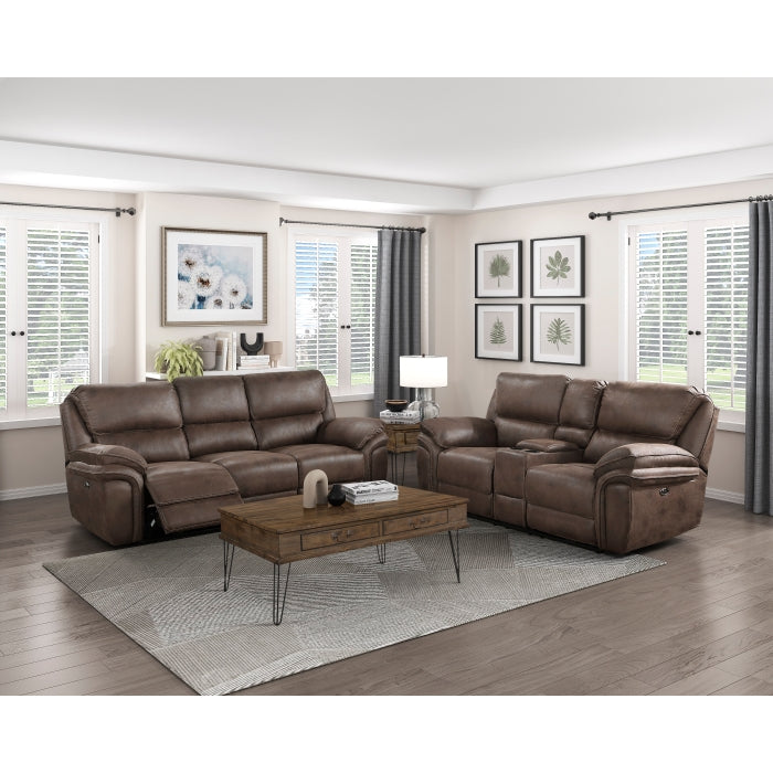 8517BRW-2PW Power Double Reclining Love Seat with Center Console - 8517BRW-2PW