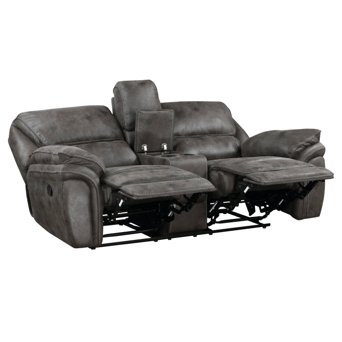 8517GRY-2 Double Reclining Love Seat with Center Console - 8517GRY-2