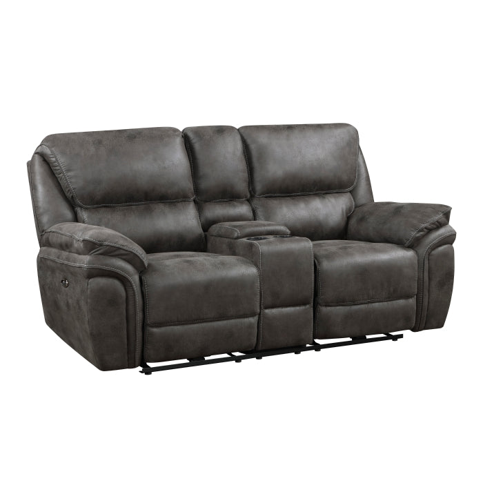 8517GRY-2PW Power Double Reclining Love Seat with Center Console - 8517GRY-2PW