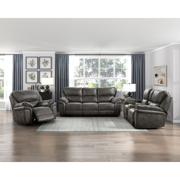 8517GRY-2PW Power Double Reclining Love Seat with Center Console - 8517GRY-2PW