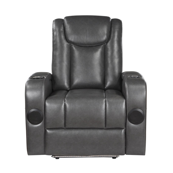 8522GRY-1PW Power Reclining Chair with Wireless Charger, Cooling Cup-Holder, Storage Arms, Wireless Speakers, LED Light and USB port - 8522GRY-1PW