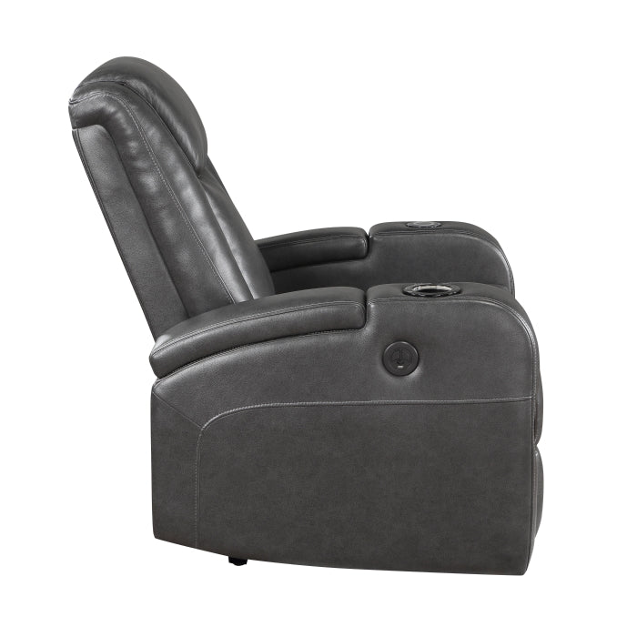 8522GRY-1PW Power Reclining Chair with Wireless Charger, Cooling Cup-Holder, Storage Arms, Wireless Speakers, LED Light and USB port - 8522GRY-1PW