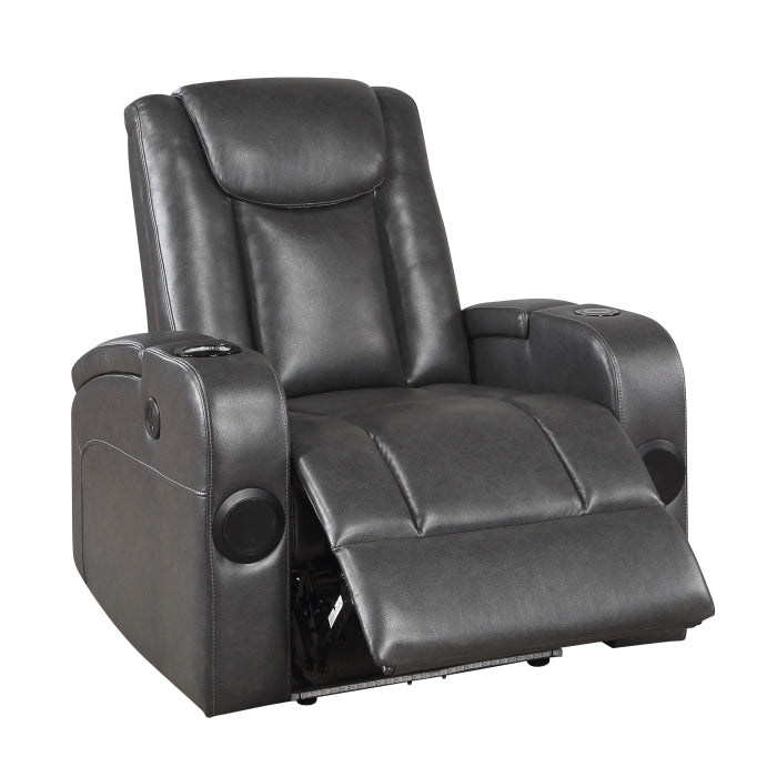 8522GRY-1PW Power Reclining Chair with Wireless Charger, Cooling Cup-Holder, Storage Arms, Wireless Speakers, LED Light and USB port - 8522GRY-1PW