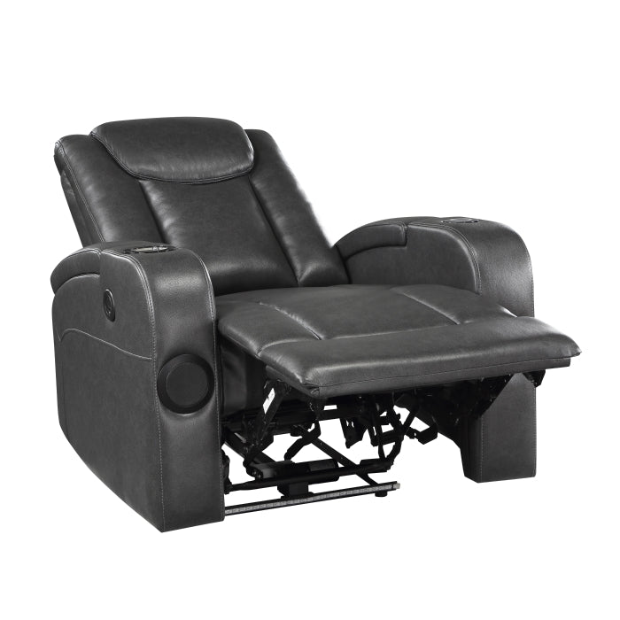 8522GRY-1PW Power Reclining Chair with Wireless Charger, Cooling Cup-Holder, Storage Arms, Wireless Speakers, LED Light and USB port - 8522GRY-1PW