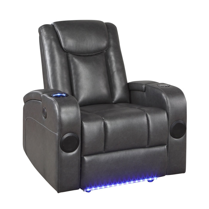8522GRY-1PW Power Reclining Chair with Wireless Charger, Cooling Cup-Holder, Storage Arms, Wireless Speakers, LED Light and USB port - 8522GRY-1PW