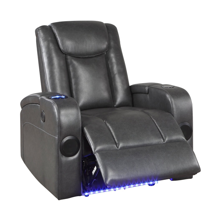 8522GRY-1PW Power Reclining Chair with Wireless Charger, Cooling Cup-Holder, Storage Arms, Wireless Speakers, LED Light and USB port - 8522GRY-1PW