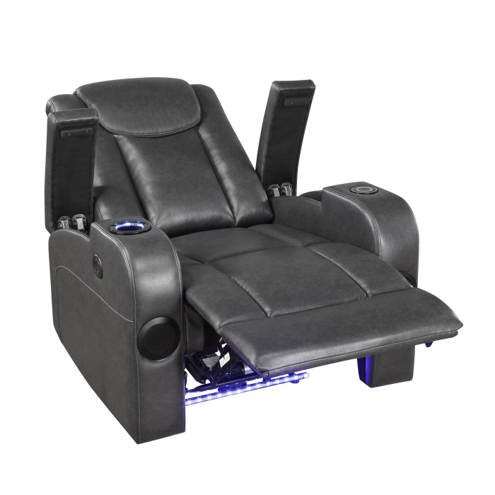8522GRY-1PW Power Reclining Chair with Wireless Charger, Cooling Cup-Holder, Storage Arms, Wireless Speakers, LED Light and USB port - 8522GRY-1PW
