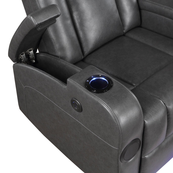 8522GRY-1PW Power Reclining Chair with Wireless Charger, Cooling Cup-Holder, Storage Arms, Wireless Speakers, LED Light and USB port - 8522GRY-1PW