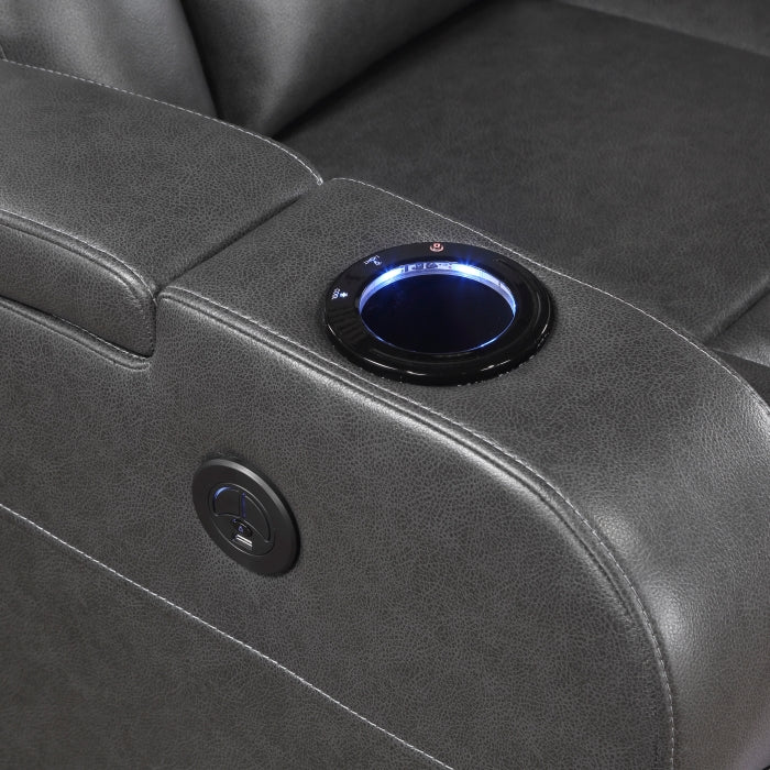 8522GRY-1PW Power Reclining Chair with Wireless Charger, Cooling Cup-Holder, Storage Arms, Wireless Speakers, LED Light and USB port - 8522GRY-1PW