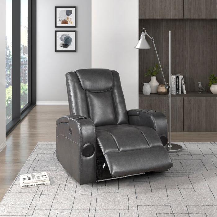 8522GRY-1PW Power Reclining Chair with Wireless Charger, Cooling Cup-Holder, Storage Arms, Wireless Speakers, LED Light and USB port - 8522GRY-1PW