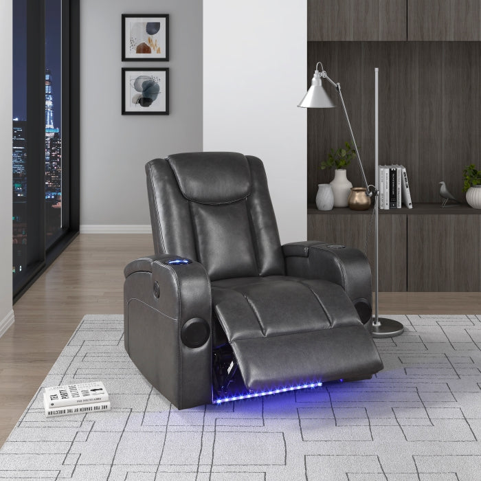 8522GRY-1PW Power Reclining Chair with Wireless Charger, Cooling Cup-Holder, Storage Arms, Wireless Speakers, LED Light and USB port - 8522GRY-1PW