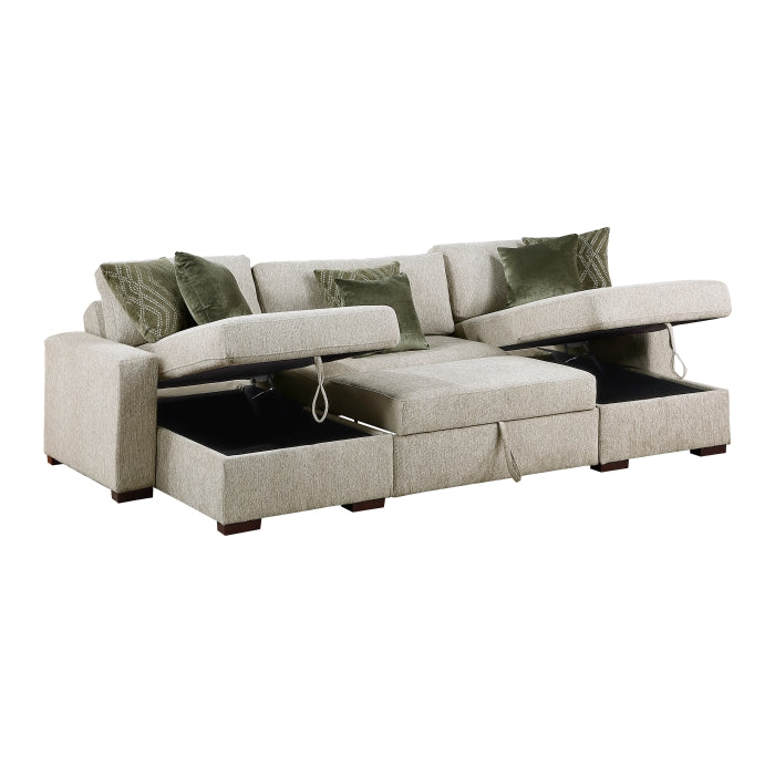 8548*4VC15ACLA (4)3-Piece Sectional with Two Reversible Chaises, Pull-out Bed, Hidden Storage, Click Motion Back and Two Track Arms - 8548*4VC15ACLA
