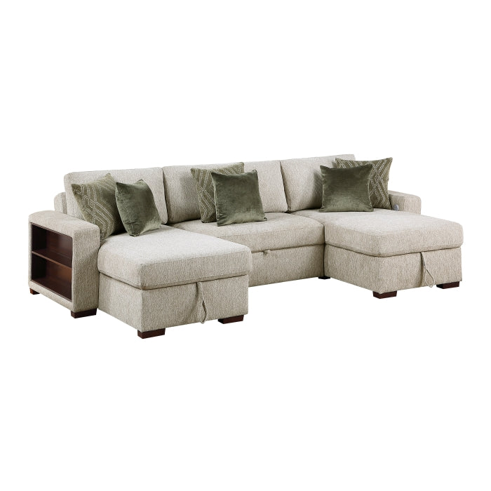 8548*4VC15ACLA2 (4)3-Piece Sectional with Two Reversible Chaises, Pull-out Bed, Hidden Storage, Click Motion Back and Two Arms with Shelves and Charging Ports - 8548*4VC15ACLA2