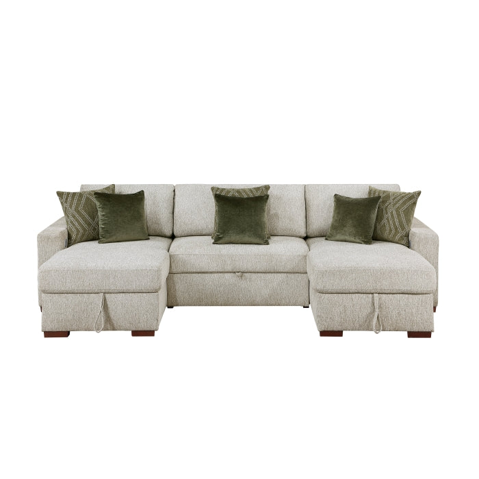 8548*4VC15ACLA2 (4)3-Piece Sectional with Two Reversible Chaises, Pull-out Bed, Hidden Storage, Click Motion Back and Two Arms with Shelves and Charging Ports - 8548*4VC15ACLA2