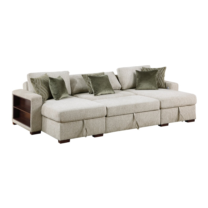 8548*4VC15ACLA2 (4)3-Piece Sectional with Two Reversible Chaises, Pull-out Bed, Hidden Storage, Click Motion Back and Two Arms with Shelves and Charging Ports - 8548*4VC15ACLA2