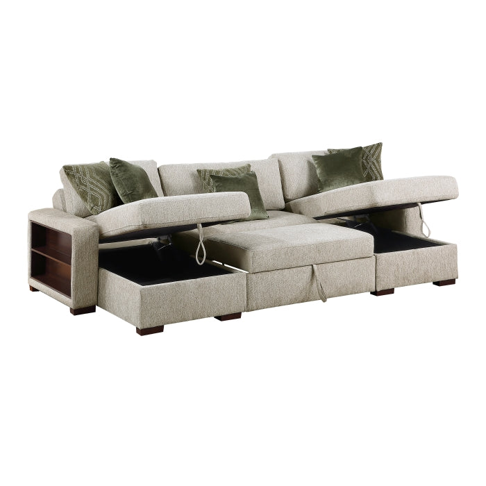 8548*4VC15ACLA2 (4)3-Piece Sectional with Two Reversible Chaises, Pull-out Bed, Hidden Storage, Click Motion Back and Two Arms with Shelves and Charging Ports - 8548*4VC15ACLA2