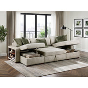 8548*4VC15ACLA2 (4)3-Piece Sectional with Two Reversible Chaises, Pull-out Bed, Hidden Storage, Click Motion Back and Two Arms with Shelves and Charging Ports - 8548*4VC15ACLA2