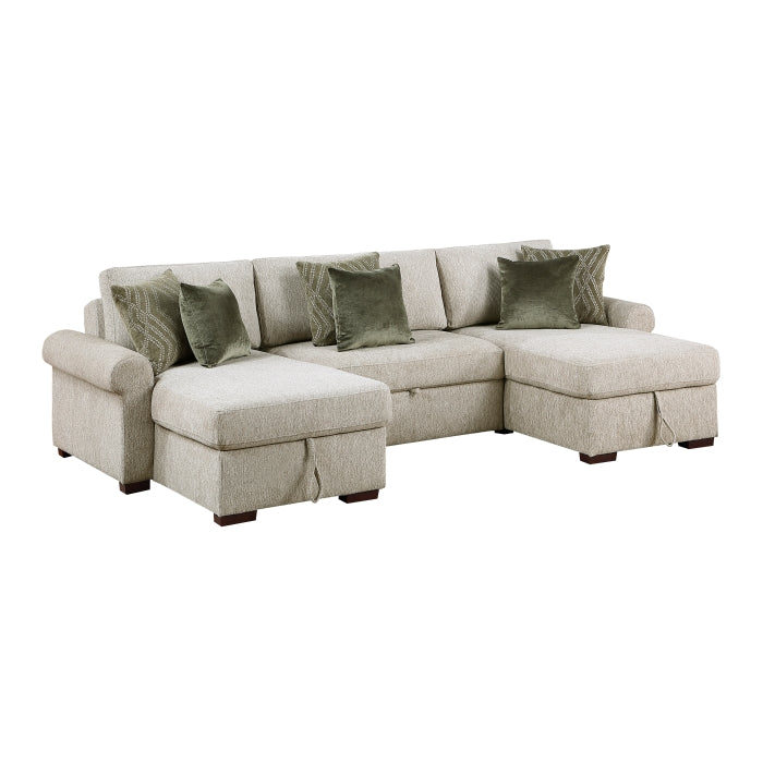 8548*4VC15ACLA4 (4)3-Piece Sectional with Two Reversible Chaises, Pull-out Bed, Hidden Storage, Click Motion Back and Two Roll Arms - 8548*4VC15ACLA4