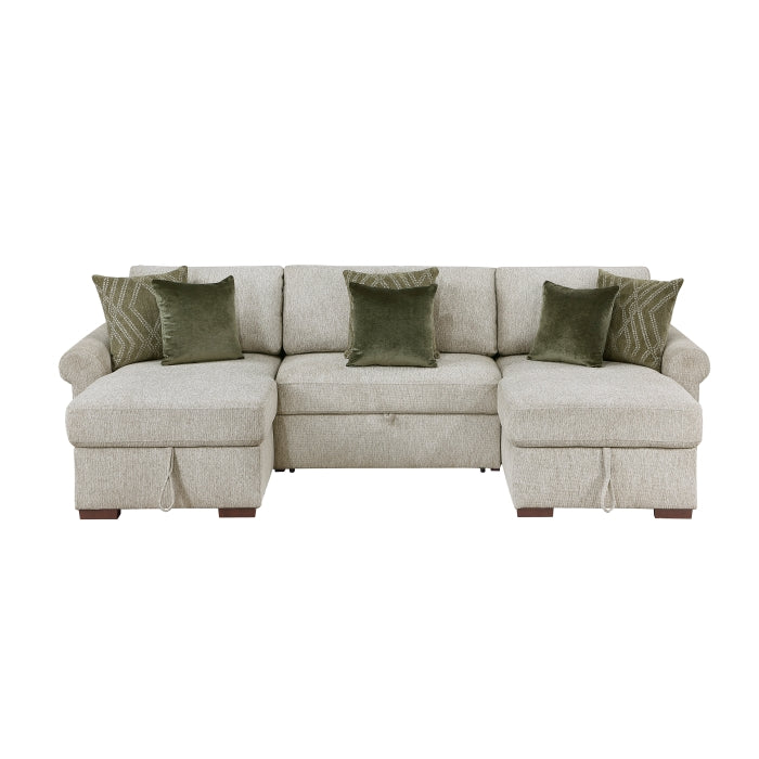 8548*4VC15ACLA4 (4)3-Piece Sectional with Two Reversible Chaises, Pull-out Bed, Hidden Storage, Click Motion Back and Two Roll Arms - 8548*4VC15ACLA4