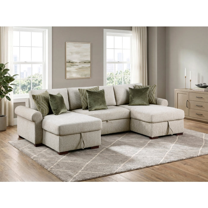 8548*4VC15ACLA4 (4)3-Piece Sectional with Two Reversible Chaises, Pull-out Bed, Hidden Storage, Click Motion Back and Two Roll Arms - 8548*4VC15ACLA4