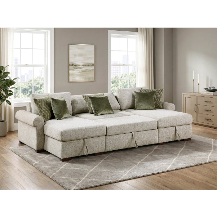 8548*4VC15ACLA4 (4)3-Piece Sectional with Two Reversible Chaises, Pull-out Bed, Hidden Storage, Click Motion Back and Two Roll Arms - 8548*4VC15ACLA4