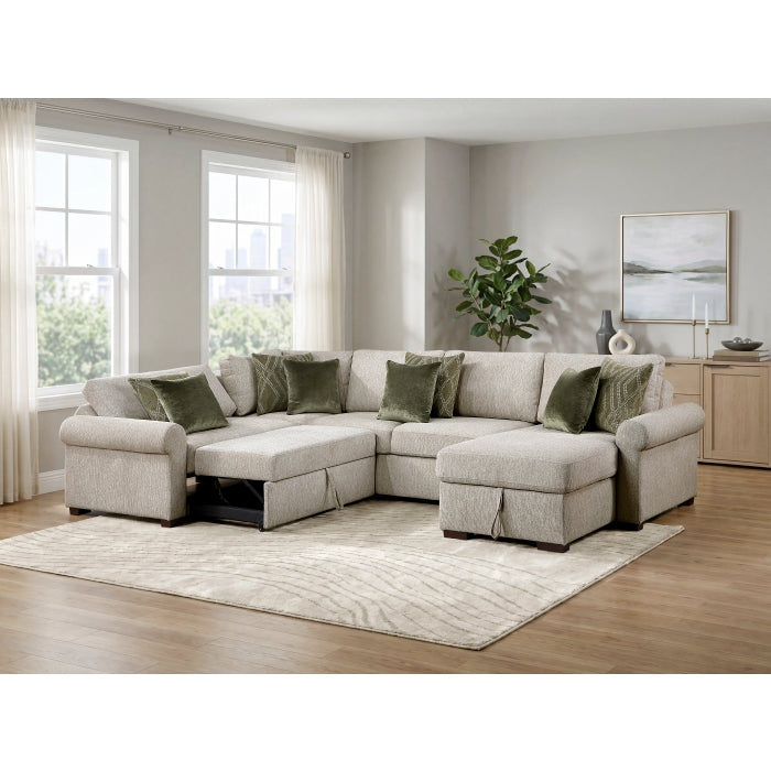 8548*5SC15ACLA4 (5)4-Piece Sectional with Reversible Chaise, Pull-out Bed, Hidden Storage and Click Motion Back - 8548*5SC15ACLA4