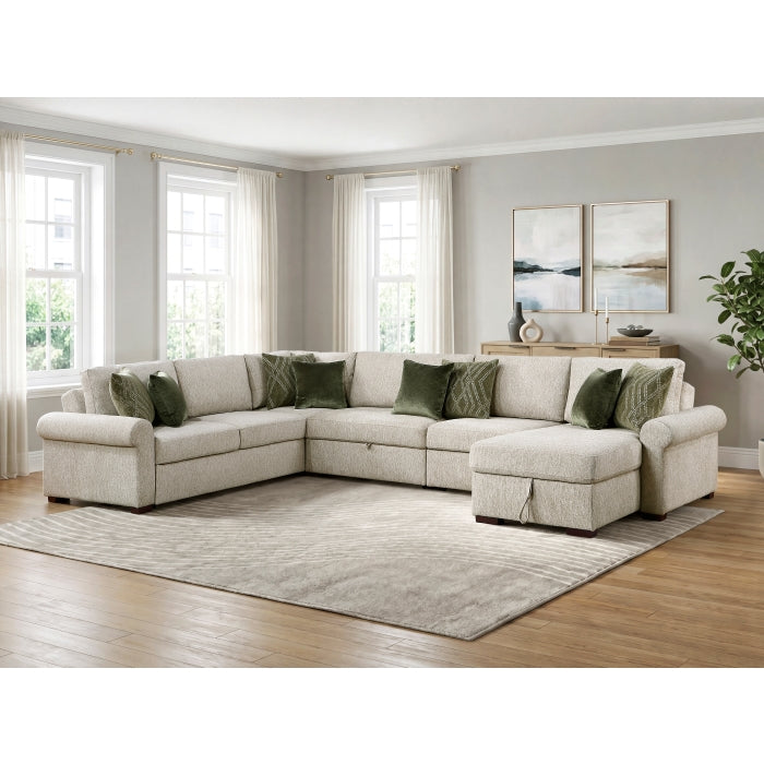 8548*6SC15ACLA4 (6)5-Piece Sectional with Reversible Chaise, Pull-out Bed, Hidden Storage and Click Motion Back - 8548*6SC15ACLA4