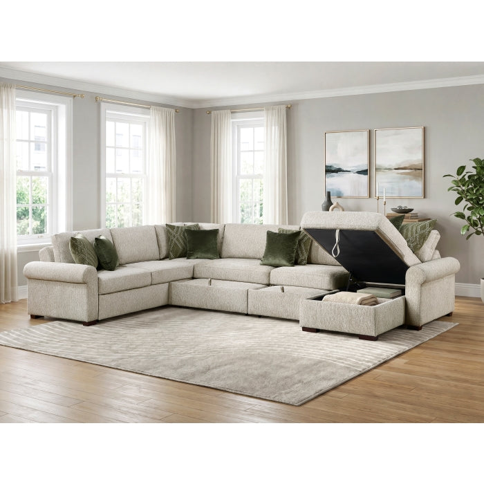 8548*6SC15ACLA4 (6)5-Piece Sectional with Reversible Chaise, Pull-out Bed, Hidden Storage and Click Motion Back - 8548*6SC15ACLA4