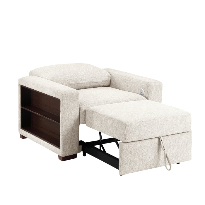 8548BE-2ACCLA2* (2)Convertible Chair with Pull-out Bed, Click Motion Back, Two Arms with Shelves and Charging Ports - 8548BE-2ACCLA2*