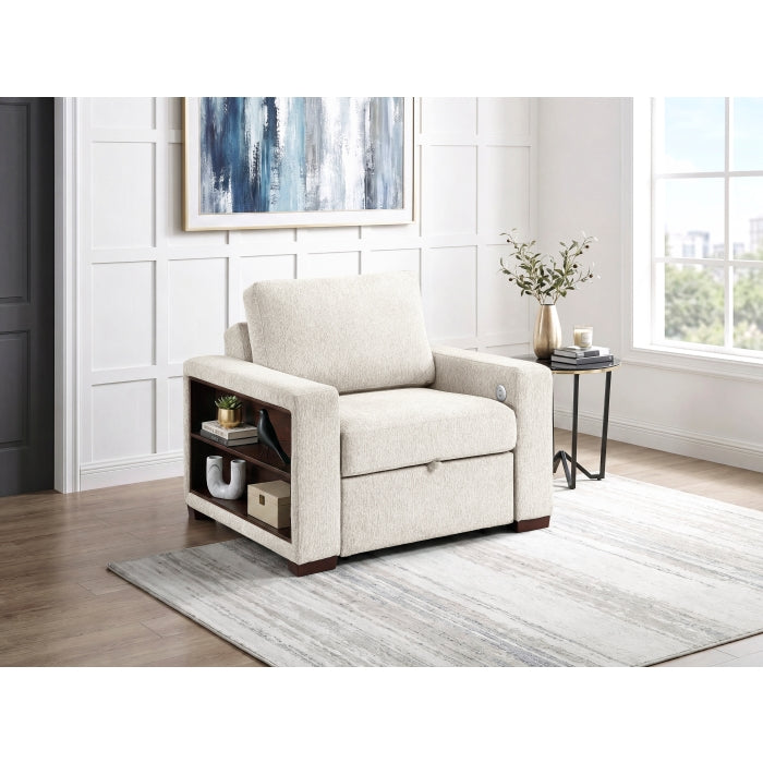 8548BE-2ACCLA2* (2)Convertible Chair with Pull-out Bed, Click Motion Back, Two Arms with Shelves and Charging Ports - 8548BE-2ACCLA2*
