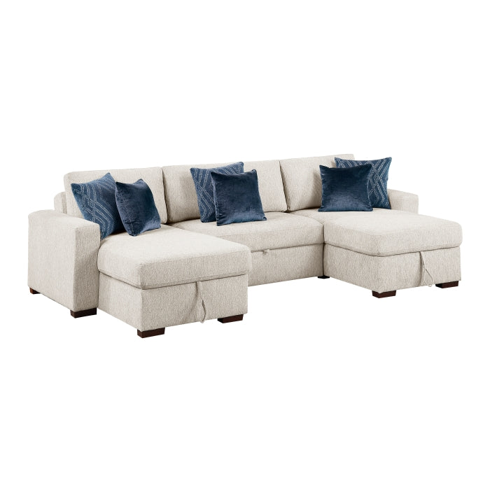 8548BE*4VC15ACLA (4)3-Piece Sectional with Two Reversible Chaises, Pull-out Bed, Hidden Storage, Click Motion Back and Two Track Arms - 8548BE*4VC15ACLA