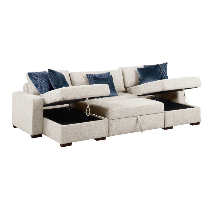 8548BE*4VC15ACLA (4)3-Piece Sectional with Two Reversible Chaises, Pull-out Bed, Hidden Storage, Click Motion Back and Two Track Arms - 8548BE*4VC15ACLA