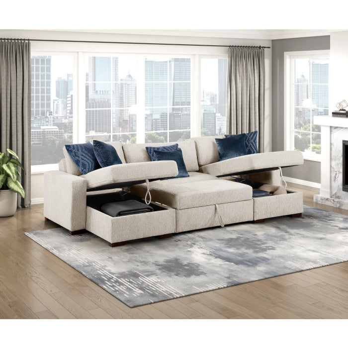 8548BE*4VC15ACLA (4)3-Piece Sectional with Two Reversible Chaises, Pull-out Bed, Hidden Storage, Click Motion Back and Two Track Arms - 8548BE*4VC15ACLA