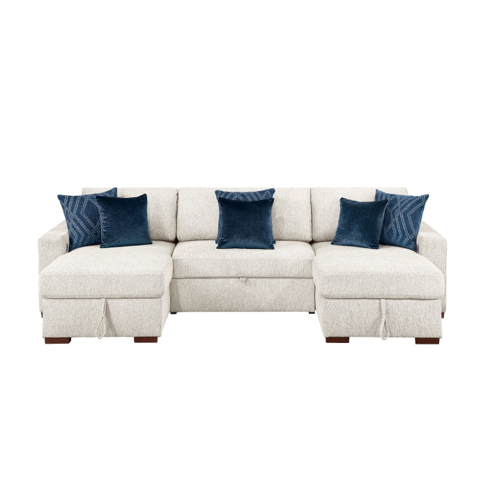 8548BE*4VC15ACLA2 (4)3-Piece Sectional with Two Reversible Chaises, Pull-out Bed, Hidden Storage, Click Motion Back and Two Arms with Shelves and Charging Ports - 8548BE*4VC15ACLA2