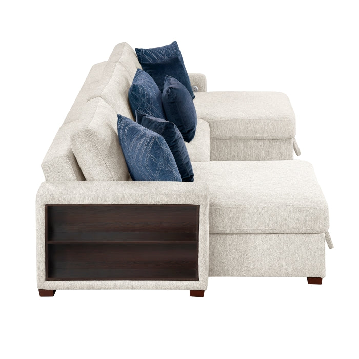 8548BE*4VC15ACLA2 (4)3-Piece Sectional with Two Reversible Chaises, Pull-out Bed, Hidden Storage, Click Motion Back and Two Arms with Shelves and Charging Ports - 8548BE*4VC15ACLA2