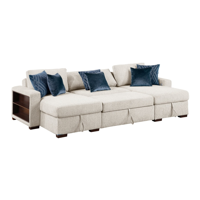 8548BE*4VC15ACLA2 (4)3-Piece Sectional with Two Reversible Chaises, Pull-out Bed, Hidden Storage, Click Motion Back and Two Arms with Shelves and Charging Ports - 8548BE*4VC15ACLA2