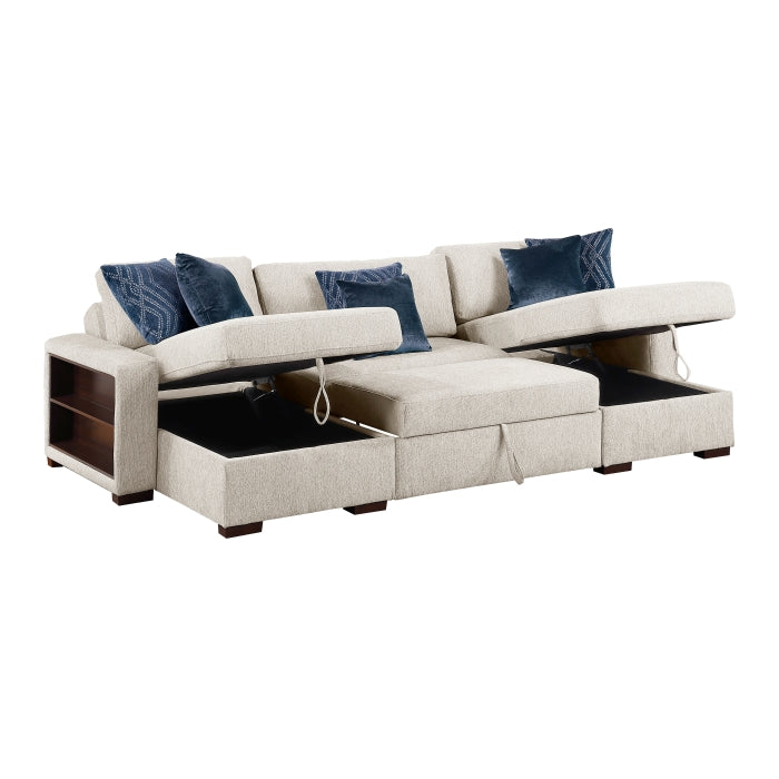 8548BE*4VC15ACLA2 (4)3-Piece Sectional with Two Reversible Chaises, Pull-out Bed, Hidden Storage, Click Motion Back and Two Arms with Shelves and Charging Ports - 8548BE*4VC15ACLA2