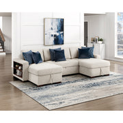 8548BE*4VC15ACLA2 (4)3-Piece Sectional with Two Reversible Chaises, Pull-out Bed, Hidden Storage, Click Motion Back and Two Arms with Shelves and Charging Ports - 8548BE*4VC15ACLA2