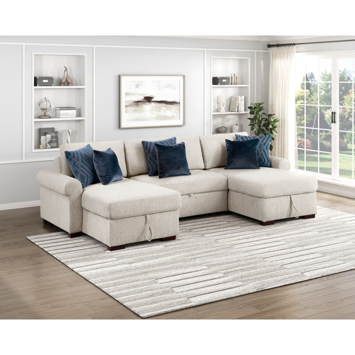 8548BE*4VC15ACLA4 (4)3-Piece Sectional with Two Reversible Chaises, Pull-out Bed, Hidden Storage, Click Motion Back and Two Roll Arms - 8548BE*4VC15ACLA4