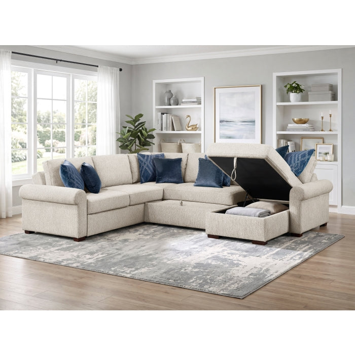 8548BE*5SC15ACLA4 (5)4-Piece Sectional with Reversible Chaise, Pull-out Bed, Hidden Storage and Click Motion Back - 8548BE*5SC15ACLA4