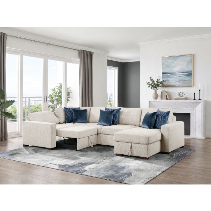 8548BE*5SCACCLA (5)4-Piece Sectional with Reversible Chaise, Pull-out Bed, Hidden Storage and Click Motion Back - 8548BE*5SCACCLA