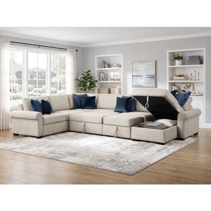 8548BE*6SC15ACLA4 (6)5-Piece Sectional with Reversible Chaise, Pull-out Bed, Hidden Storage and Click Motion Back - 8548BE*6SC15ACLA4