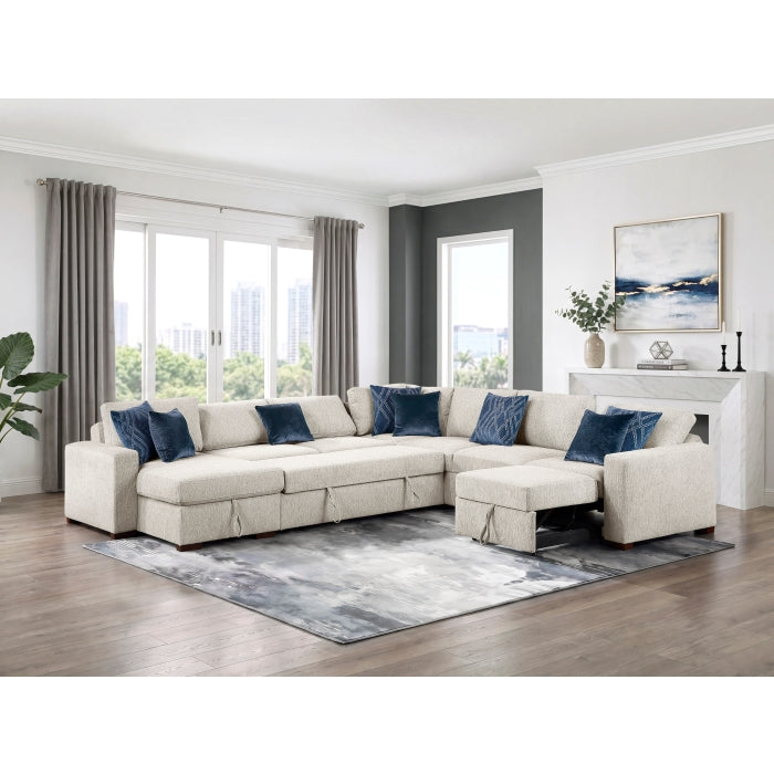 8548BE*6SCACCLA (6)5-Piece Sectional with Reversible Chaise, Pull-out Bed, Hidden Storage and Click Motion Back - 8548BE*6SCACCLA