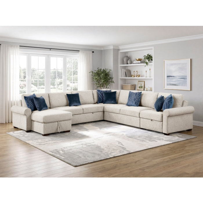 8548BE*6SCACCLA4 (6)5-Piece Sectional with Reversible Chaise, Pull-out Bed, Hidden Storage and Click Motion Back - 8548BE*6SCACCLA4