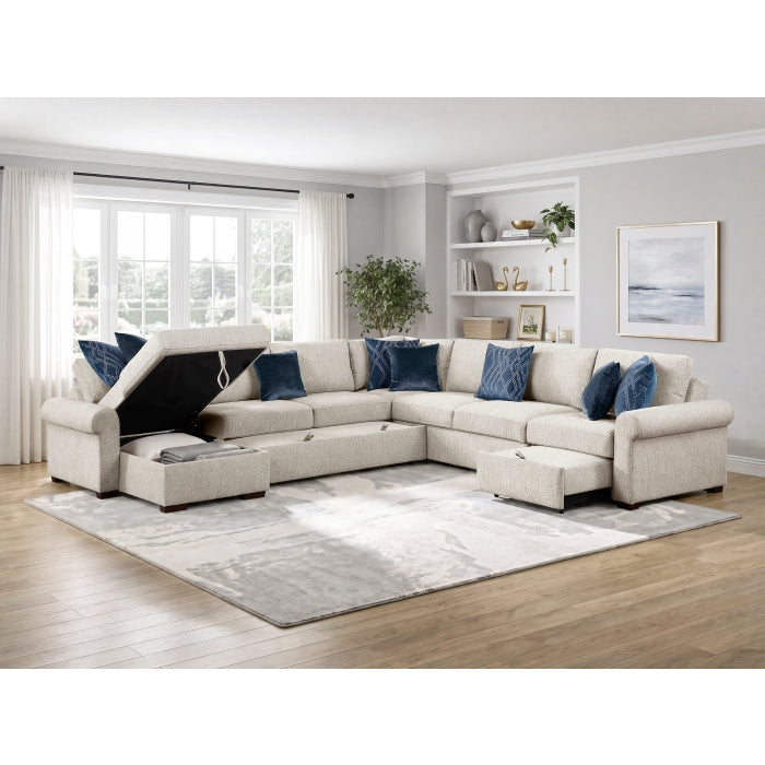 8548BE*6SCACCLA4 (6)5-Piece Sectional with Reversible Chaise, Pull-out Bed, Hidden Storage and Click Motion Back - 8548BE*6SCACCLA4