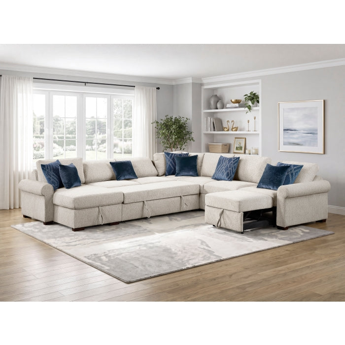 8548BE*6SCACCLA4 (6)5-Piece Sectional with Reversible Chaise, Pull-out Bed, Hidden Storage and Click Motion Back - 8548BE*6SCACCLA4