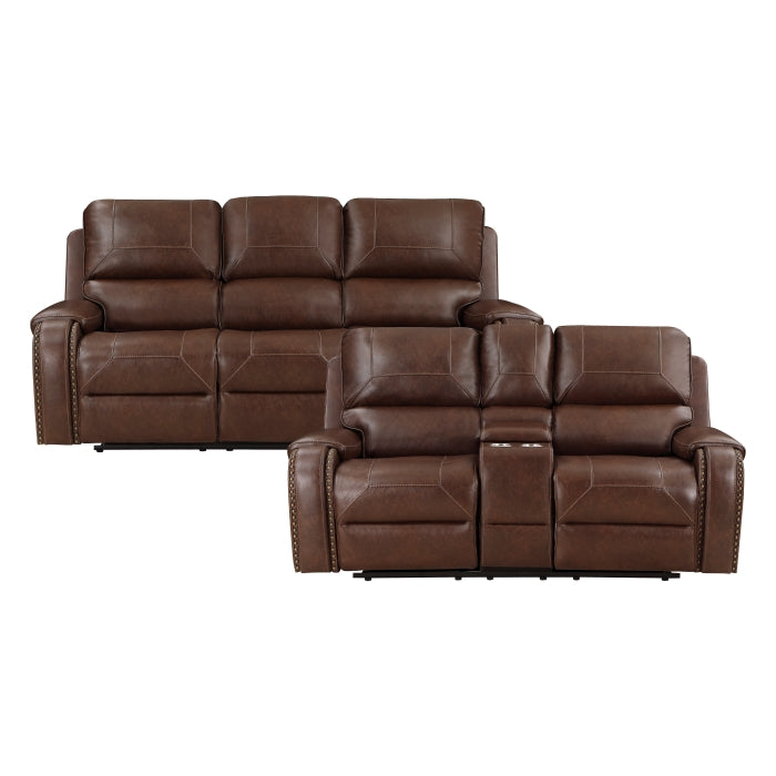 8549BRW*2 2pc Set: Sofa, Love - 8549BRW*2