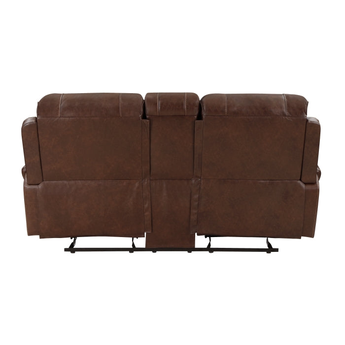 8549BRW-2 Double Glider Reclining Love Seat with Center Console, Receptacles and USB Ports - 8549BRW-2